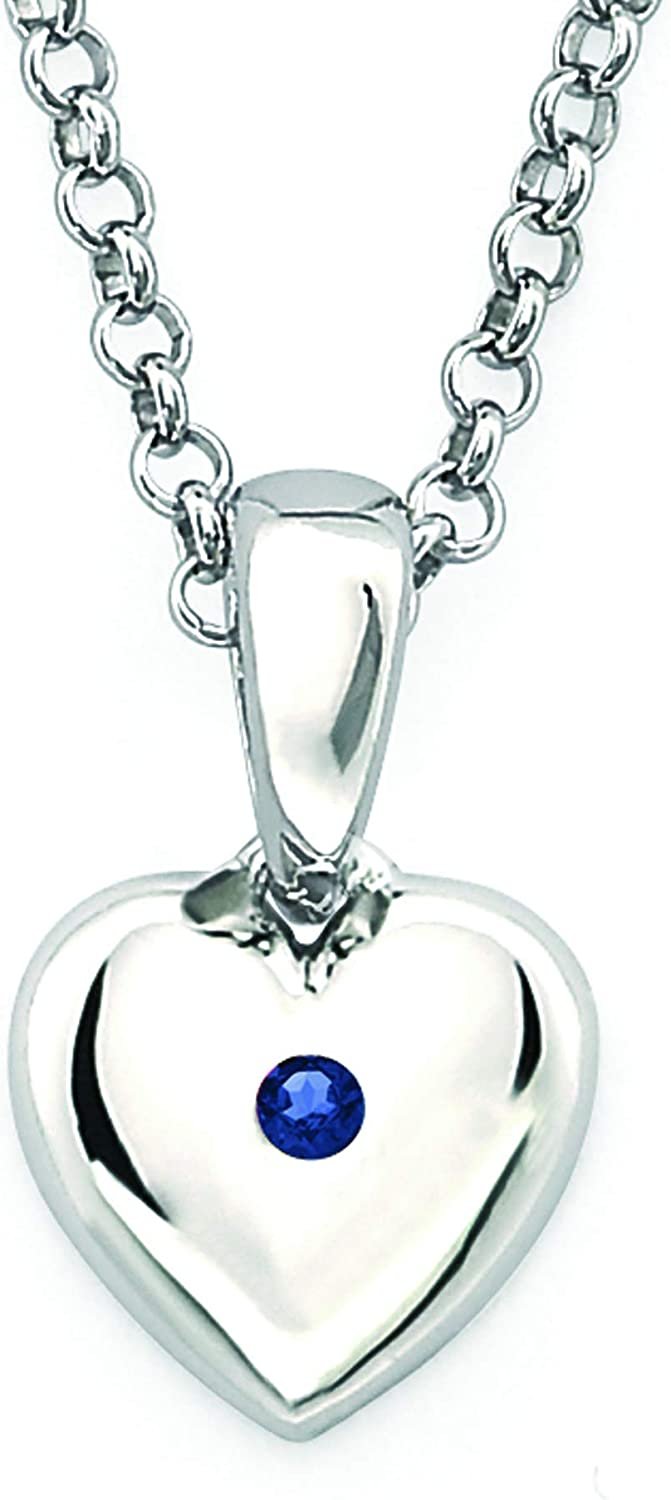 Simulated Blue Sapphire Birthstone Children's Heart Pendant in Sterling Silver
