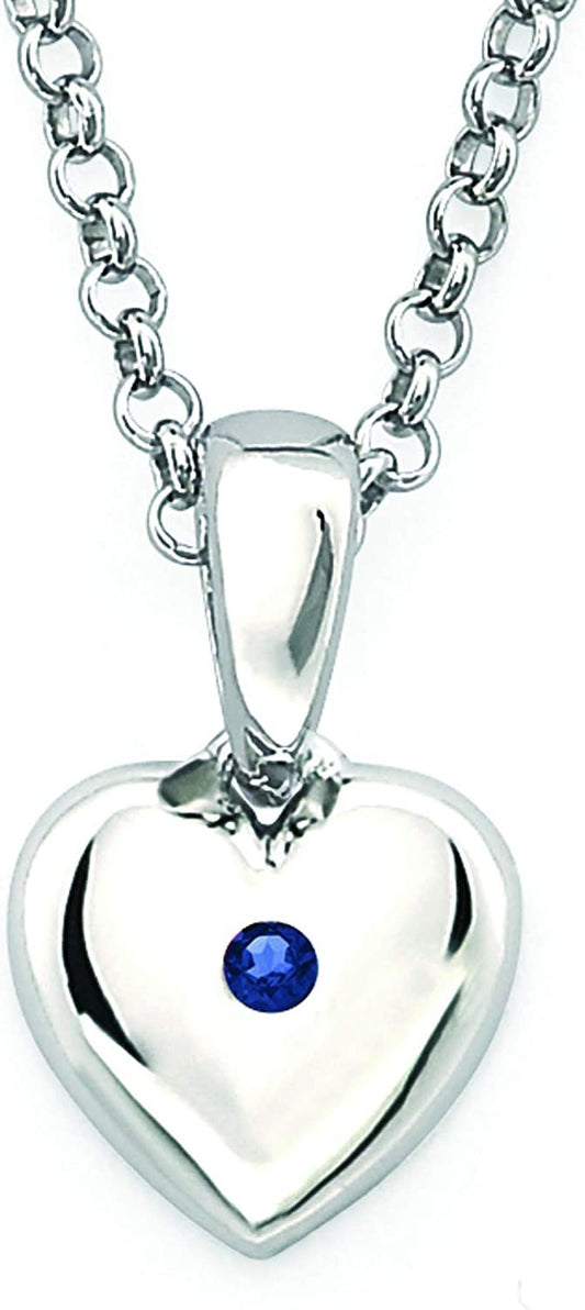 Simulated Blue Sapphire Birthstone Children's Heart Pendant in Sterling Silver