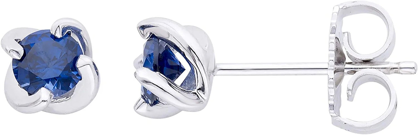 Sterling Silver Lab-Grown Blue Sapphire 4-Prong Twist Solitaire Stud Earrings
