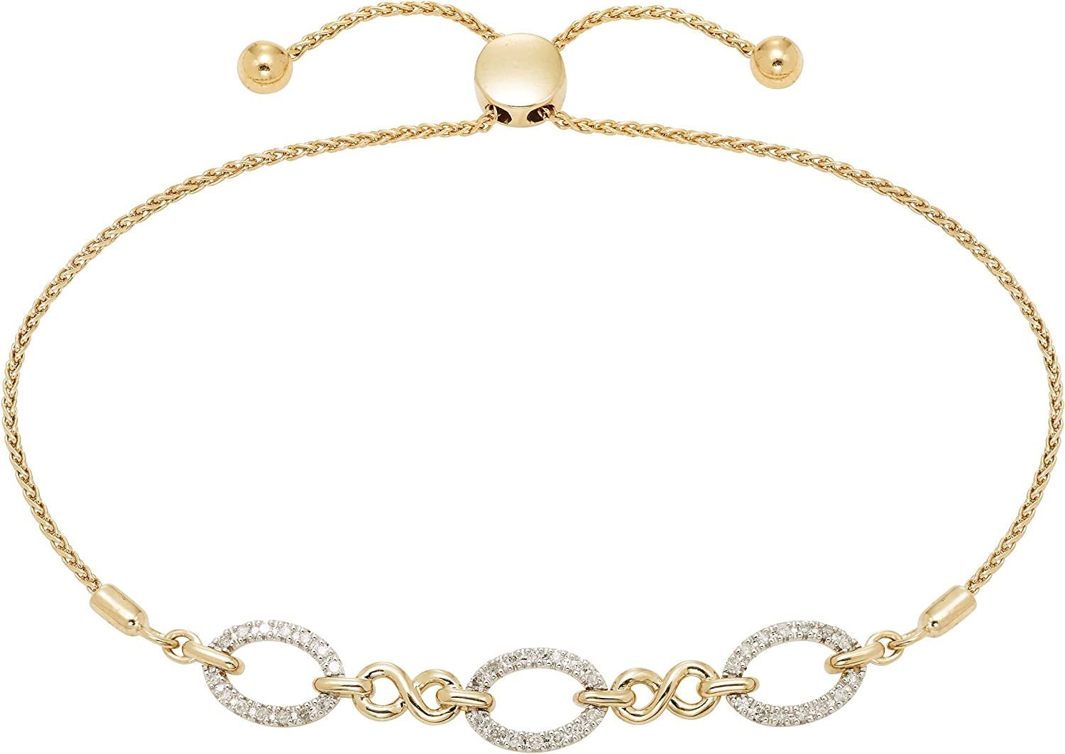 1/5cttw Genuine Diamond Bolo Bracelet in 14Karat Yellow Gold