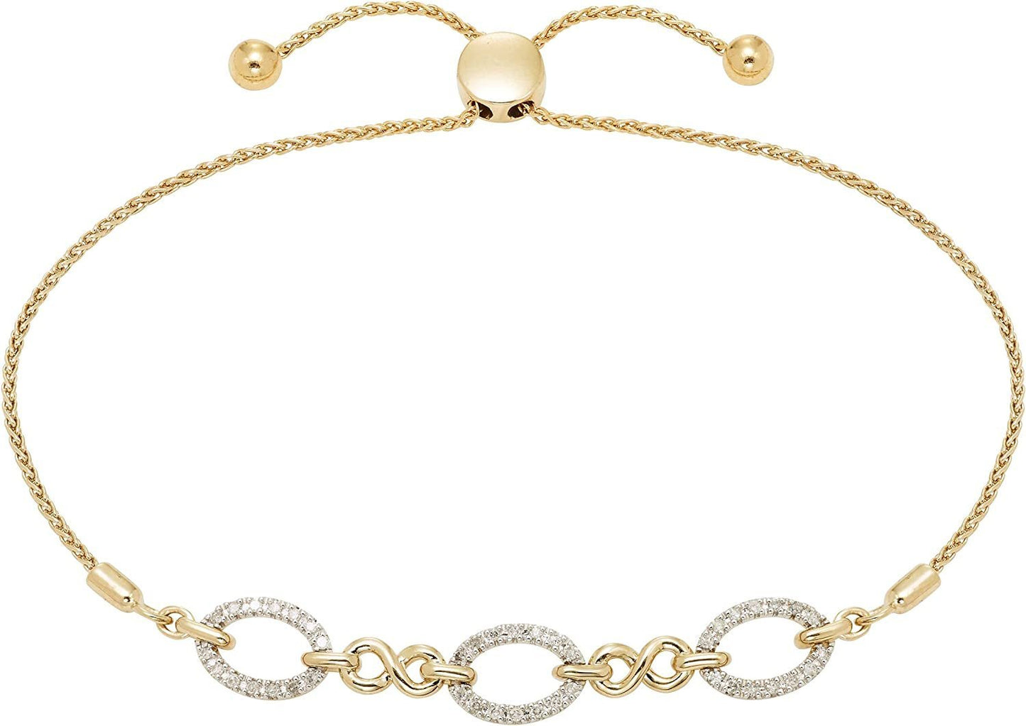 1/5cttw Genuine Diamond Bolo Bracelet in 14Karat Yellow Gold Sterling Silver