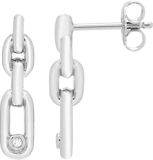 Diamond Accented Paperclip Drop Earrings in Sterling Silver