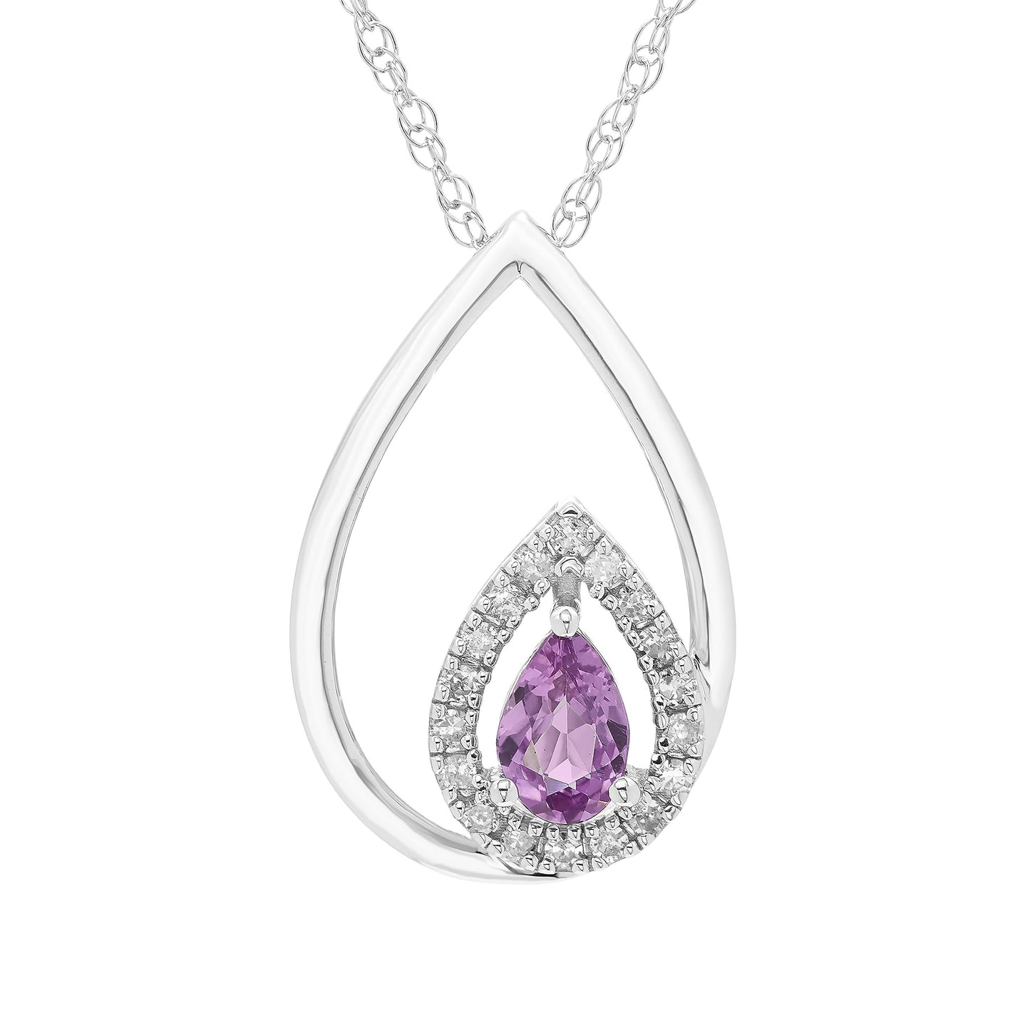 Lab-Grown Alexandrite Pear Cut & 1/8cttw Diamond Double Teardrop Pendant Necklace in .925 Sterling Silver with 18" Rope Chain