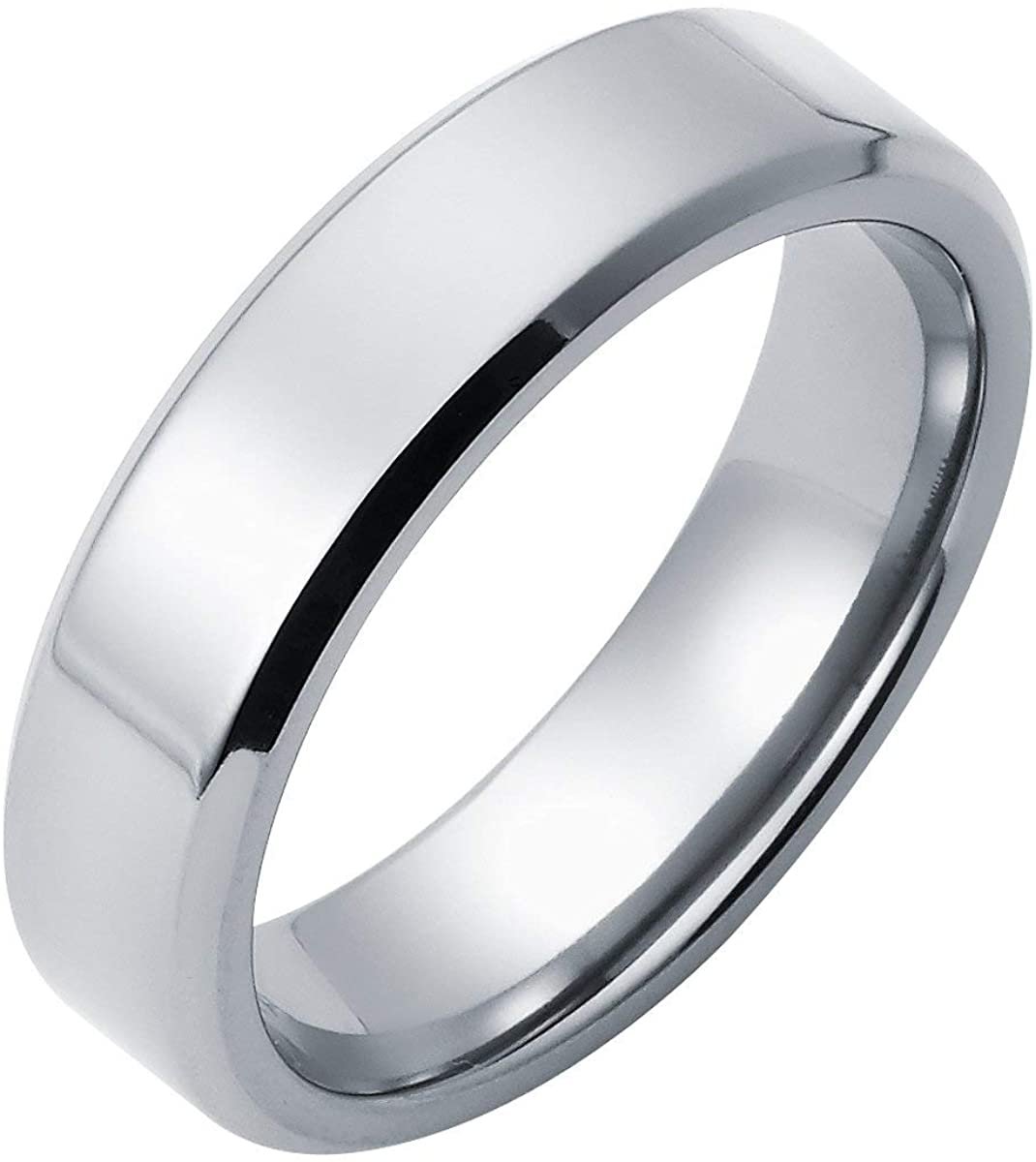 Titanium 6mm Comfort Fit Fashion or Wedding Band Ring with Flat Profile High-Polish Beveled Edges