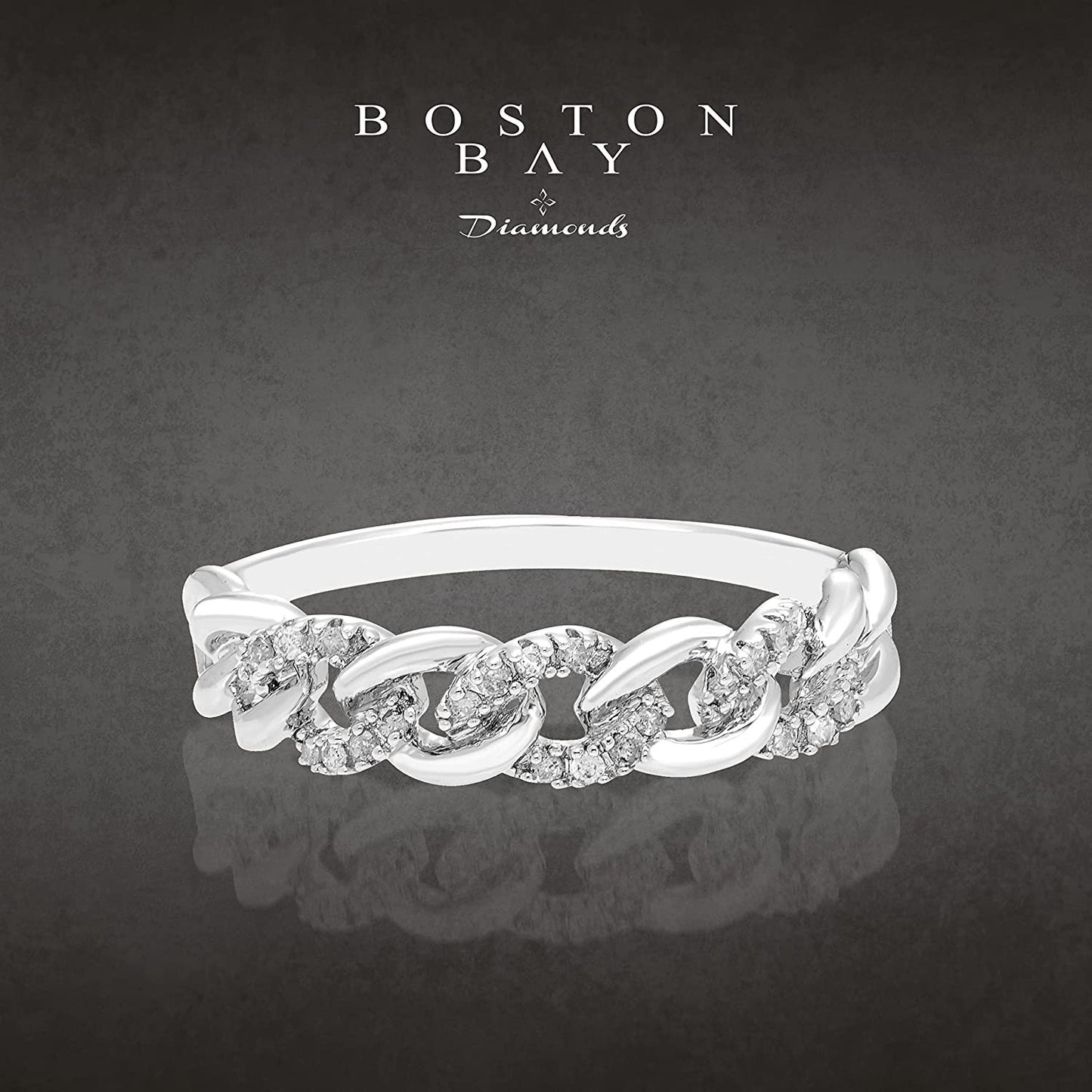 1/10cttw Diamond Cuban Chain Link Ring in Sterling Silver