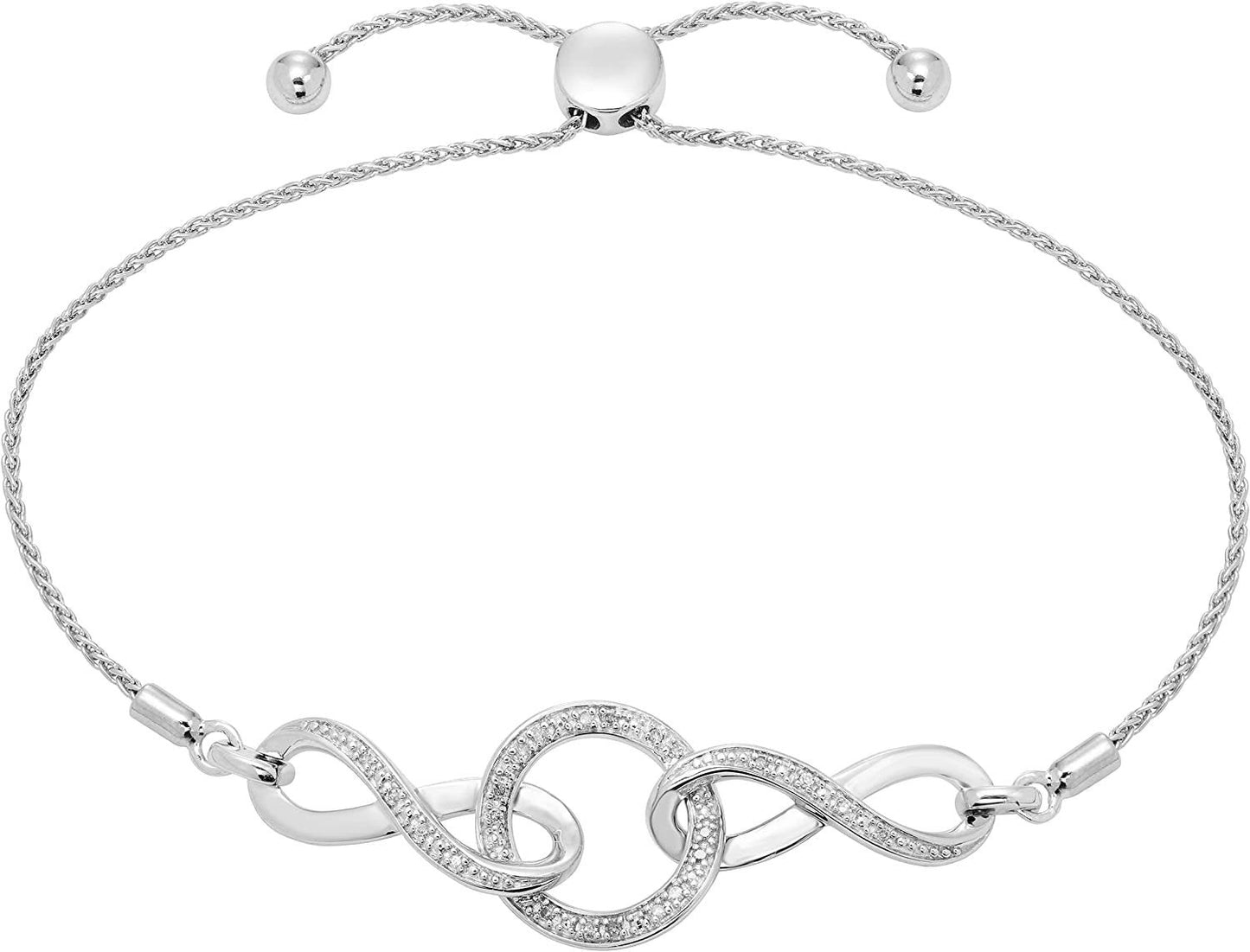 1/10cttw Genuine Diamond Infinity Bolo Bracelet in Sterling Silver