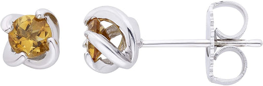 Sterling Silver Genuine Citrine 4-Prong Twist Solitaire Stud Earrings