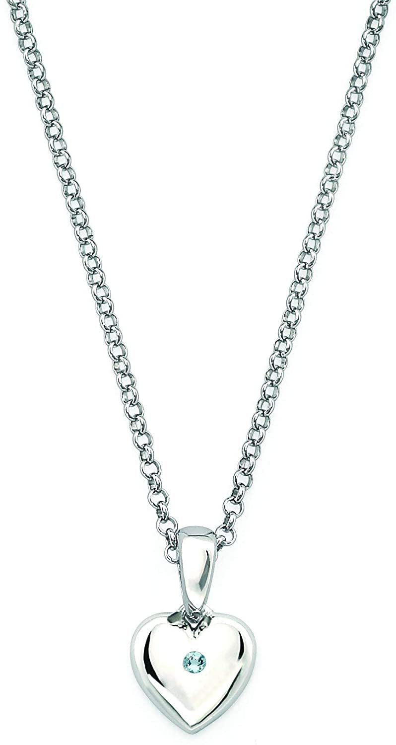 Simulated Aquamarine Birthstone Children's Heart Pendant in Sterling Silver