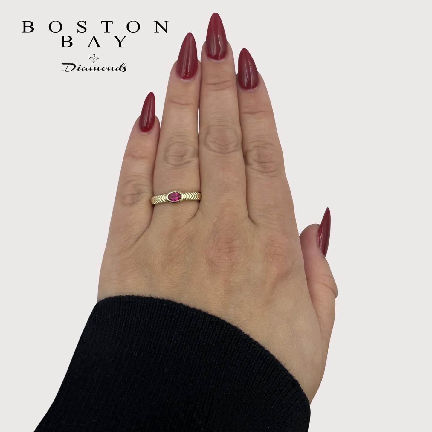 Oval Lab-Grown Ruby Ring in 14K Yellow Gold Plated Sterling Silver