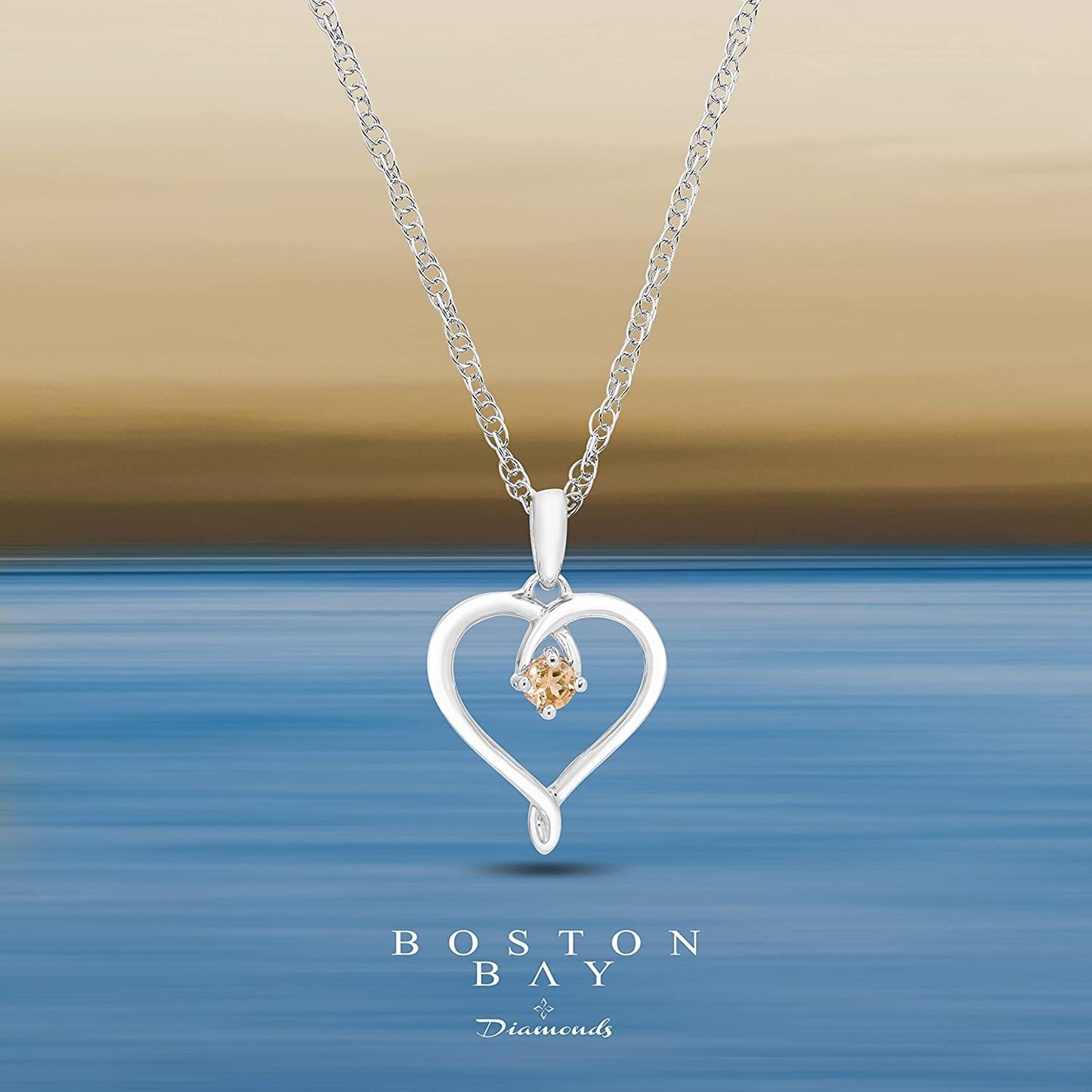 Sterling Silver Genuine Citrine Heart Pendant with Chain