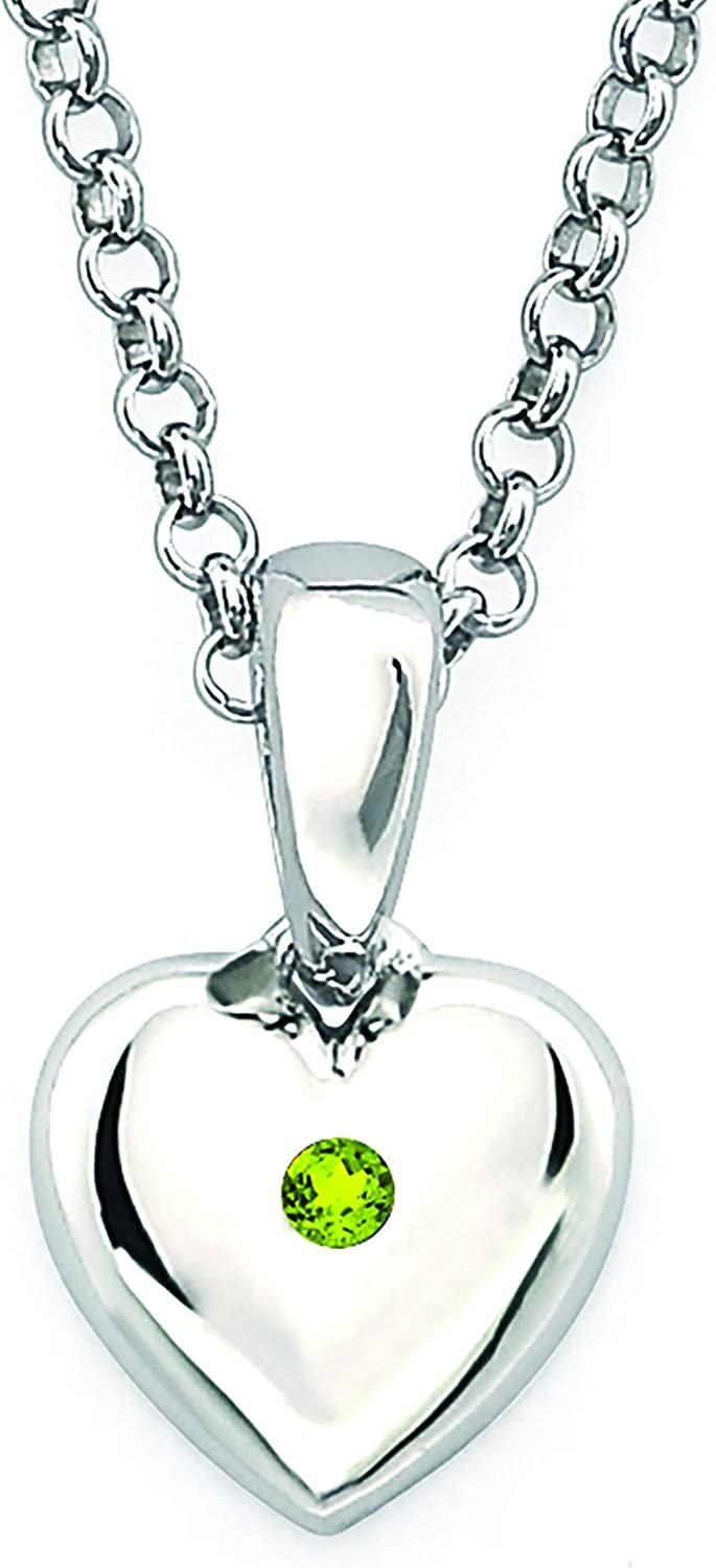 Simulated Peridot Birthstone Children's Heart Pendant in Sterling Silver