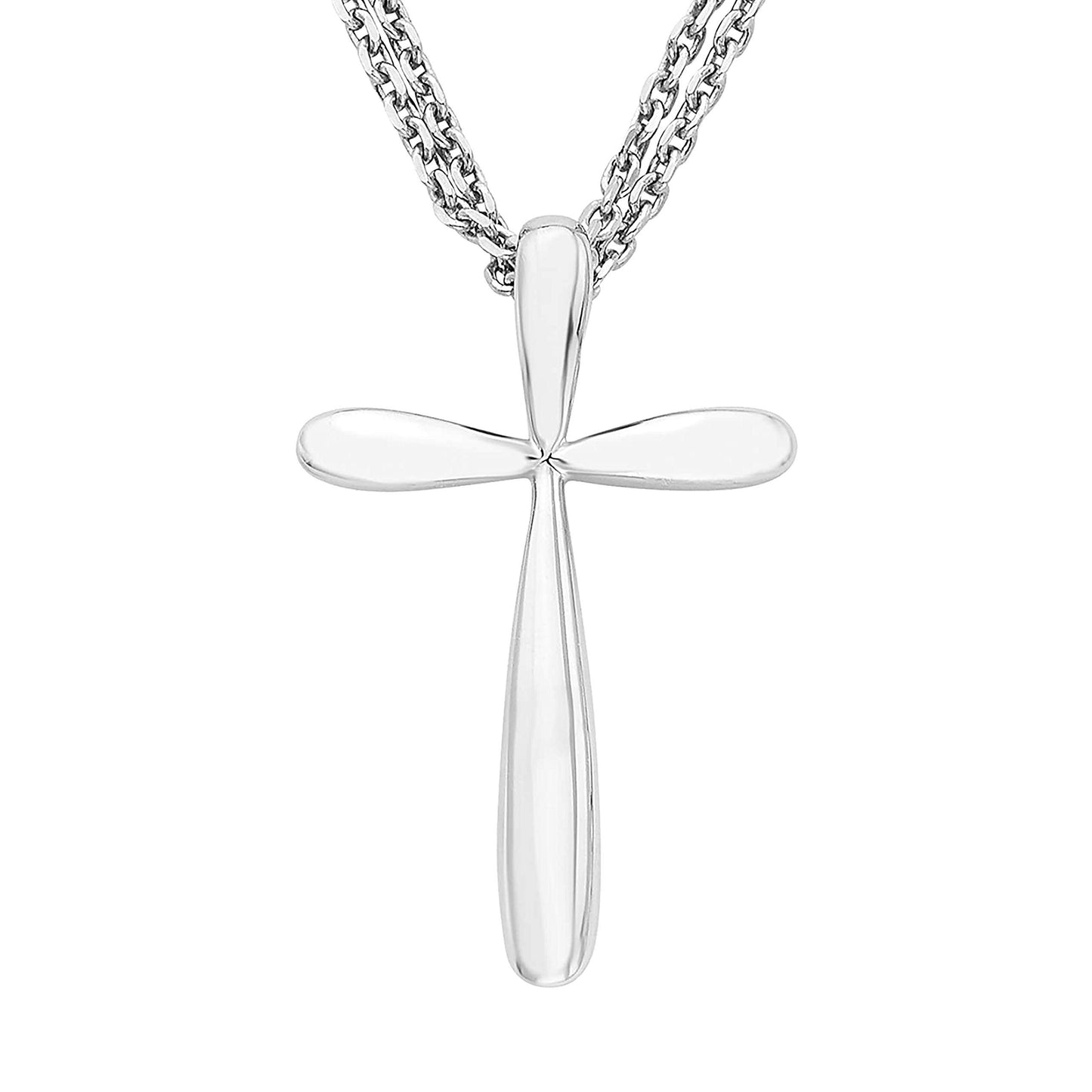 Sterling Silver High-Polished Cross Pendant with 17" Double Rolo Chain