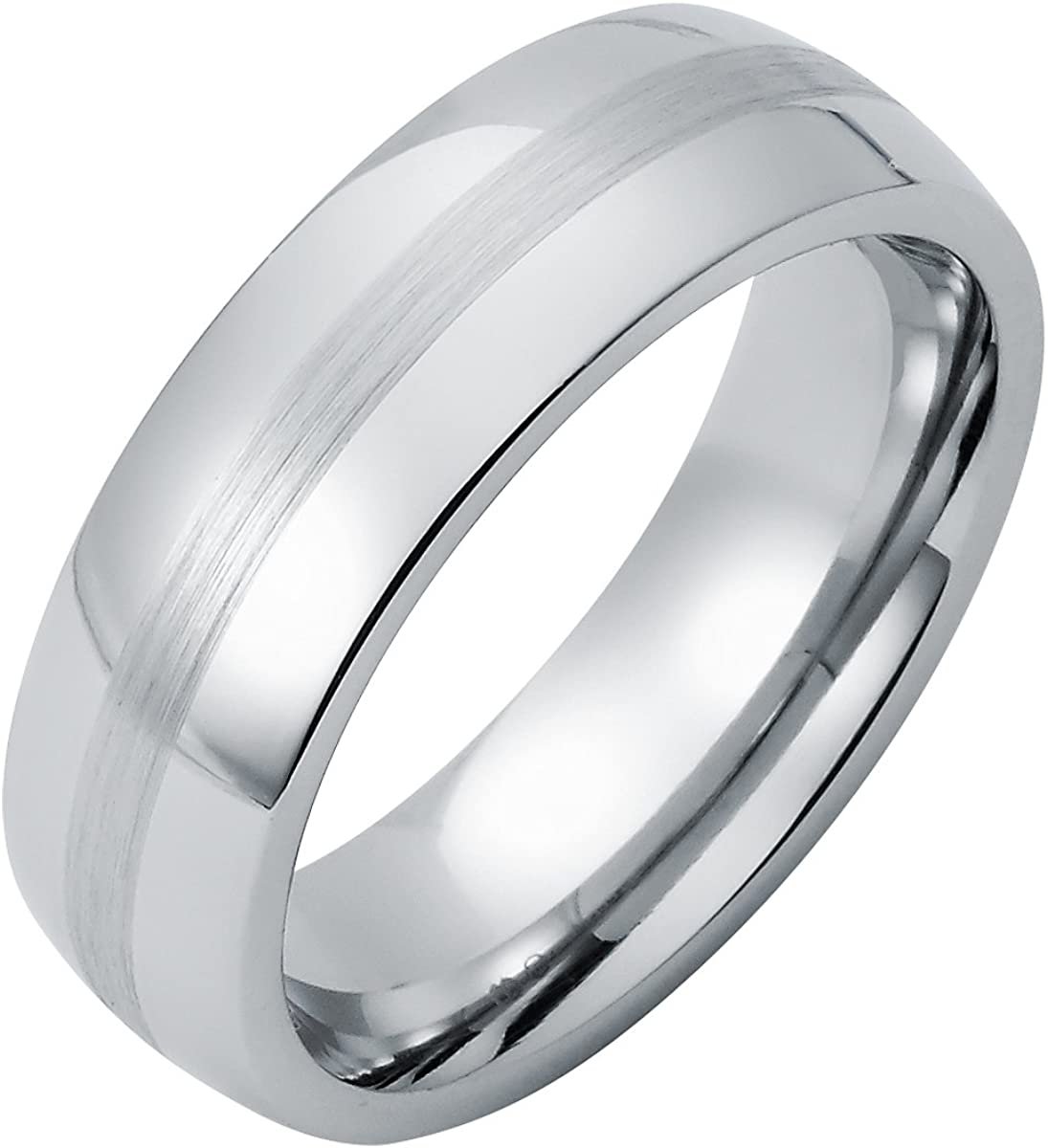 Cobalt Chrome 7mm Brushed Matte Center Channel Accent Comfort Fit Fashion or Wedding Band Ring