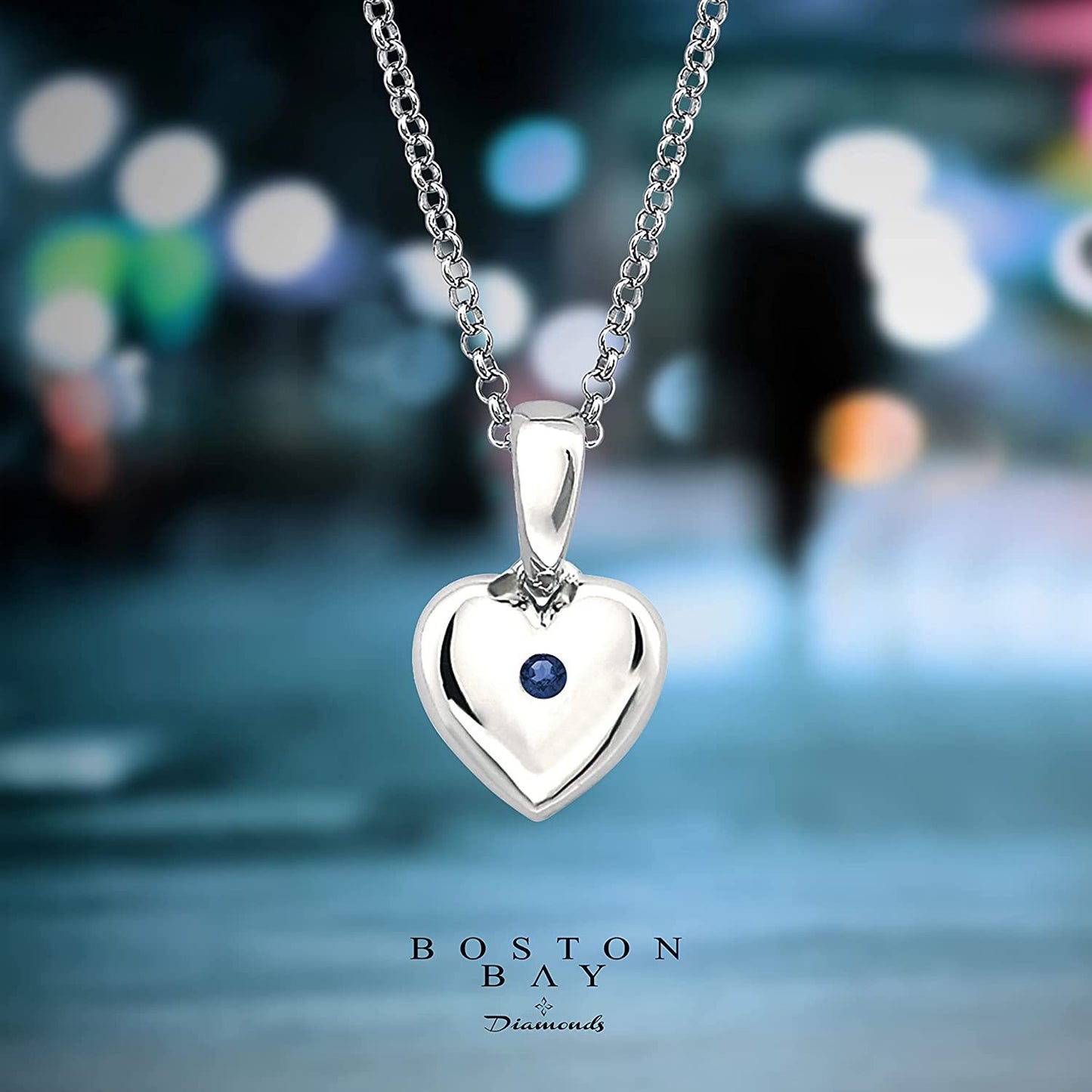 Simulated Blue Sapphire Birthstone Children's Heart Pendant in Sterling Silver