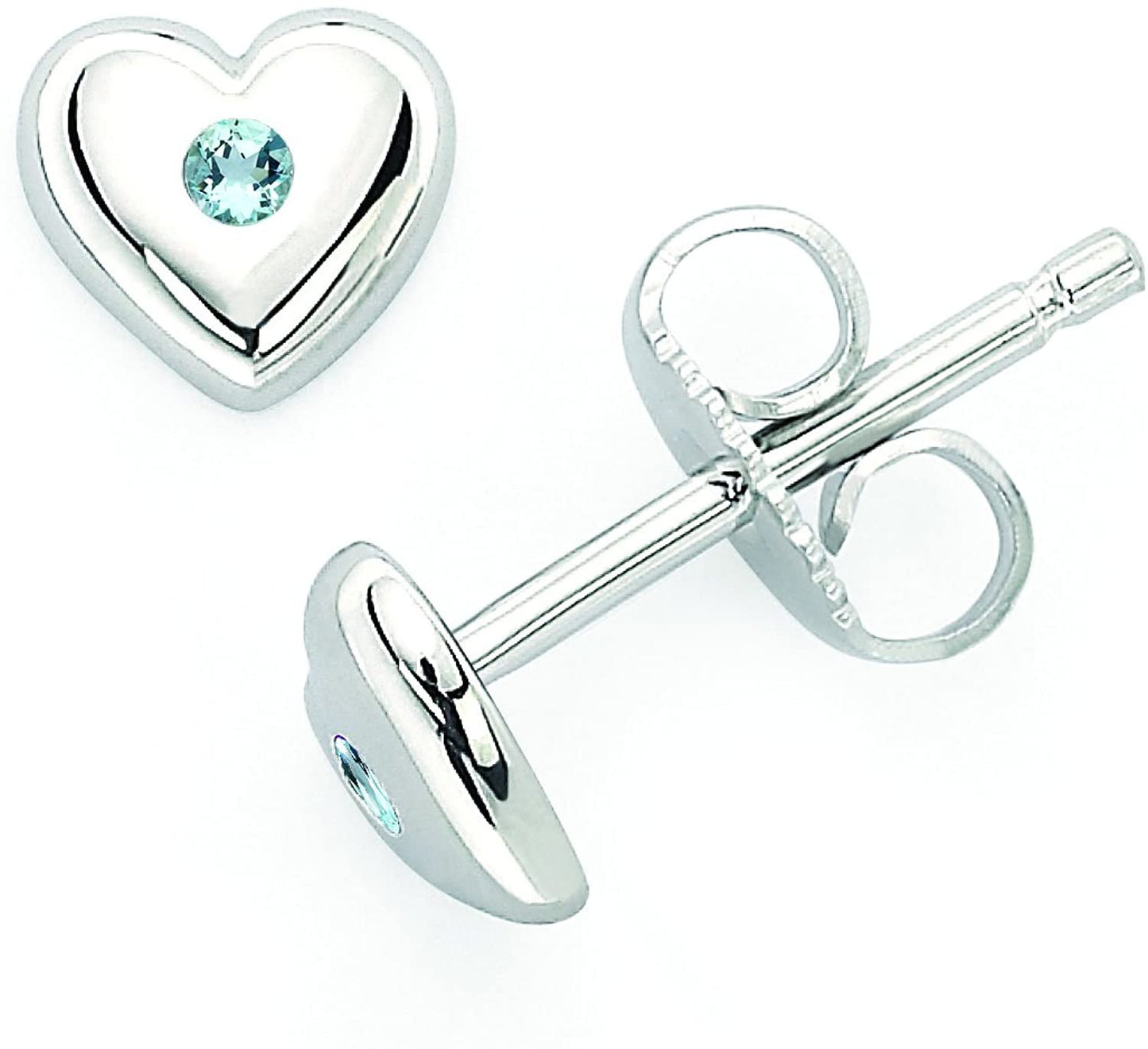 Simulated Aquamarine Sterling Silver Birthstone Heart Stud Earrings