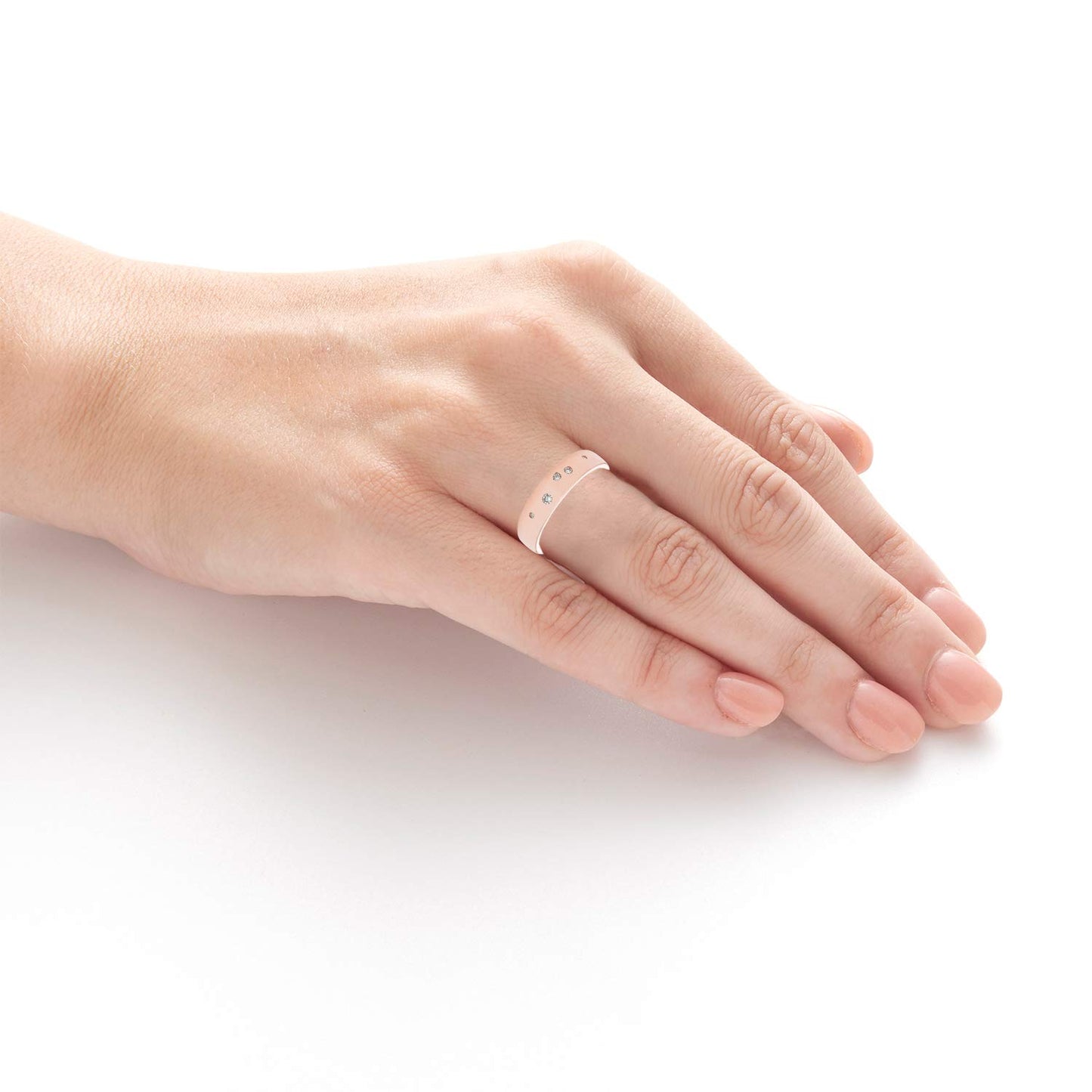 Scattered Diamond Wide Band Ring in 14K Rose Gold Plated Sterling Silver