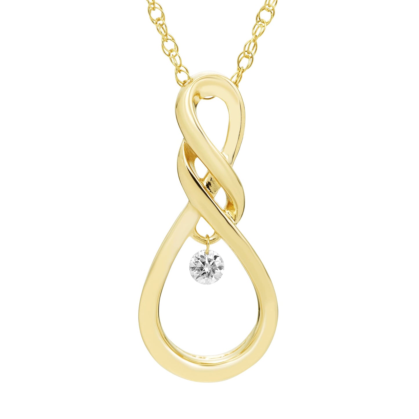 1/12cttw Dancing Diamond Infinity Pendant in 14K Yellow Gold Sterling Silver