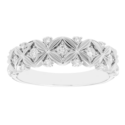 Sterling Silver 1/5cttw Genuine Diamond XO 4-Petal Flower Wide Band Ring