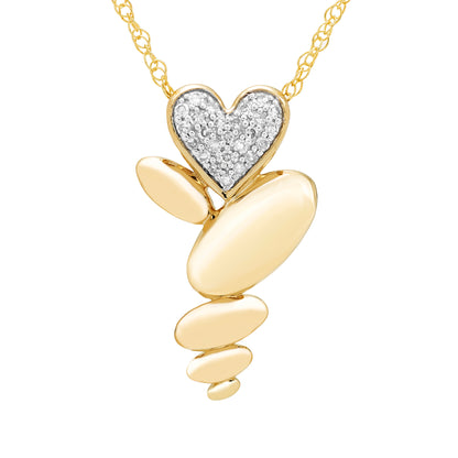 1/8cttw Genuine Diamond Heart Bubble Pendant in 14K Yellow Gold Sterling Silver