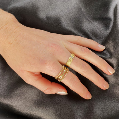 Diamond Wide Band Ring in 14K Yellow Gold Plated Sterling Silver