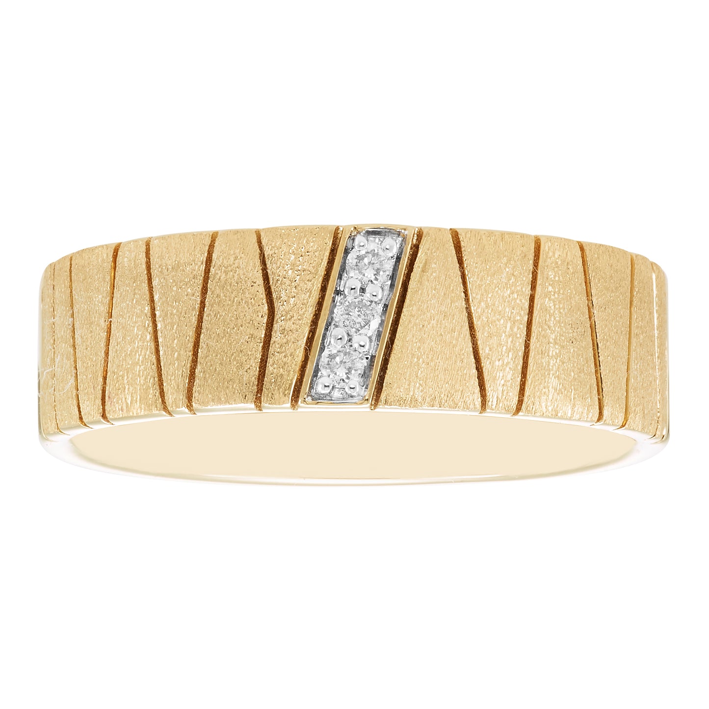 Diamond Wide Band Ring in 14K Yellow Gold Plated Sterling Silver