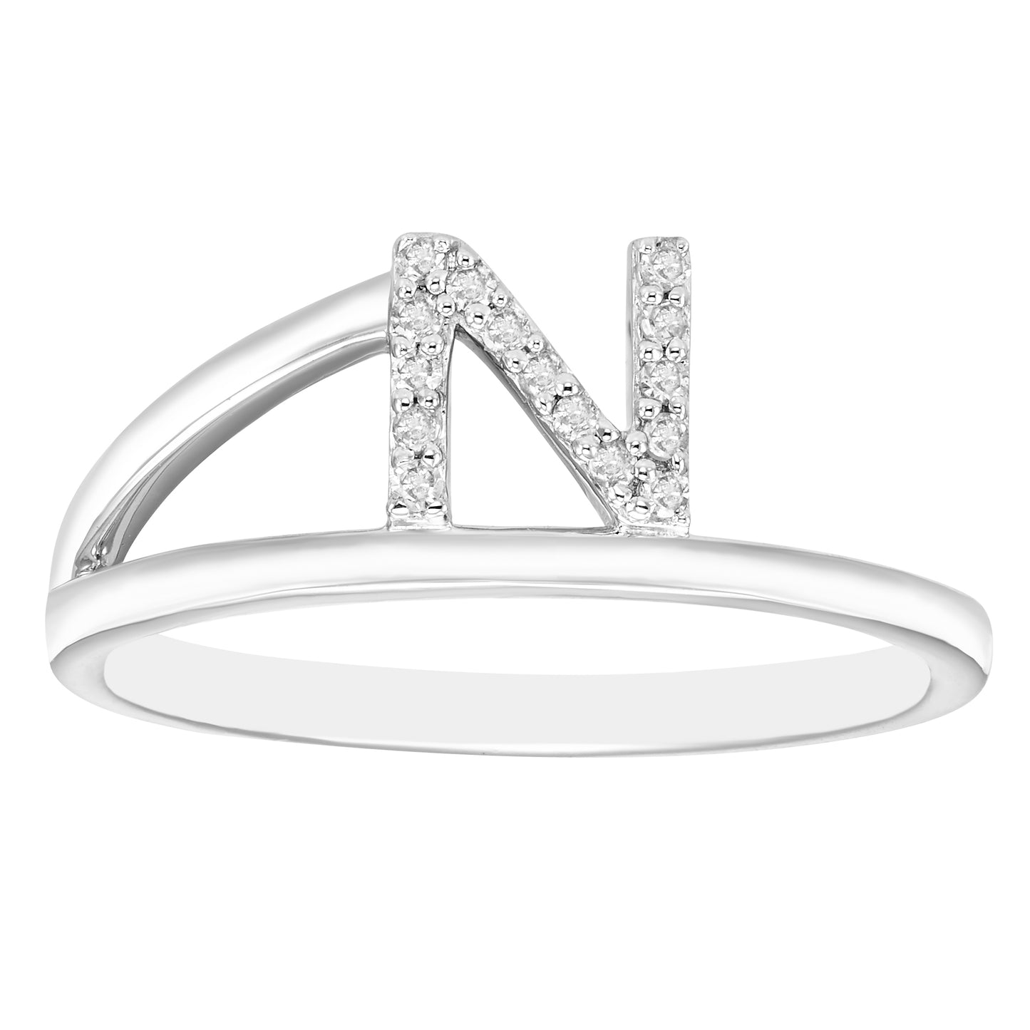 Diamond Initial Ring in Sterling Silver - Choice of Letter