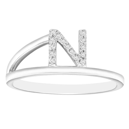 Diamond Initial Ring in Sterling Silver - Choice of Letter
