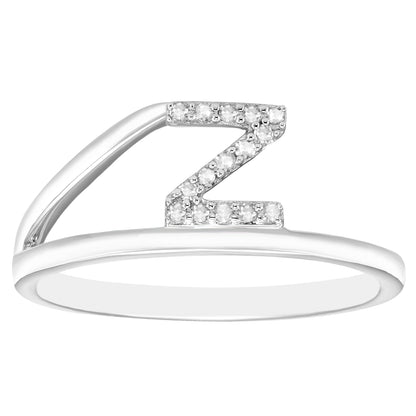 Diamond Initial Ring in Sterling Silver - Choice of Letter