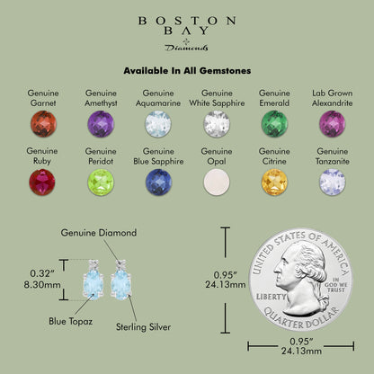 Blue Topaz Oval Cut & Diamond Accented Stud Earrings in .925 Sterling Silver