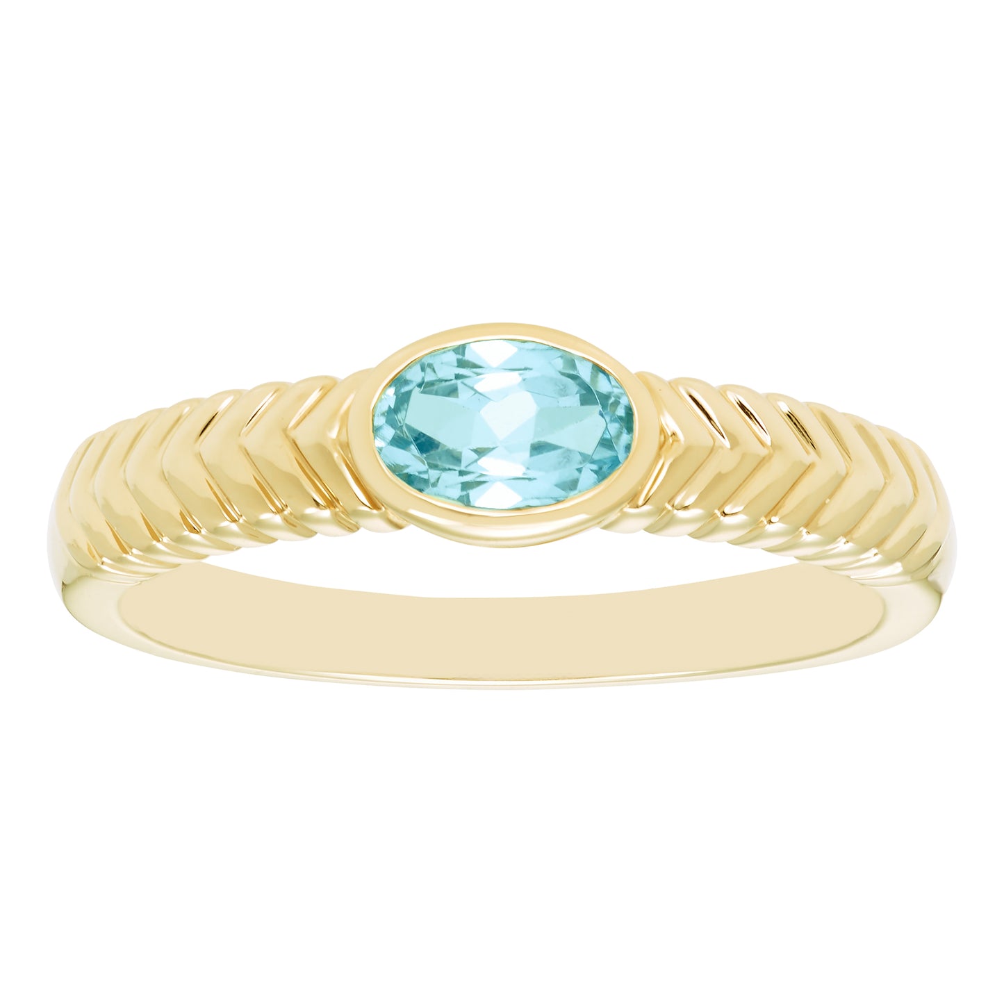 Oval Blue Topaz Ring in 14K Yellow Gold Plated Sterling Silver