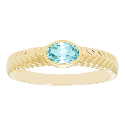 Oval Blue Topaz Ring in 14K Yellow Gold Plated Sterling Silver