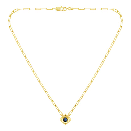 14K Yellow Gold Plated Sterling Silver Lab-Grown Blue Sapphire Paperclip Chain Link Necklace, 18"