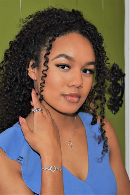 Sterling Silver Rectangular Geometric Hoop Earrings