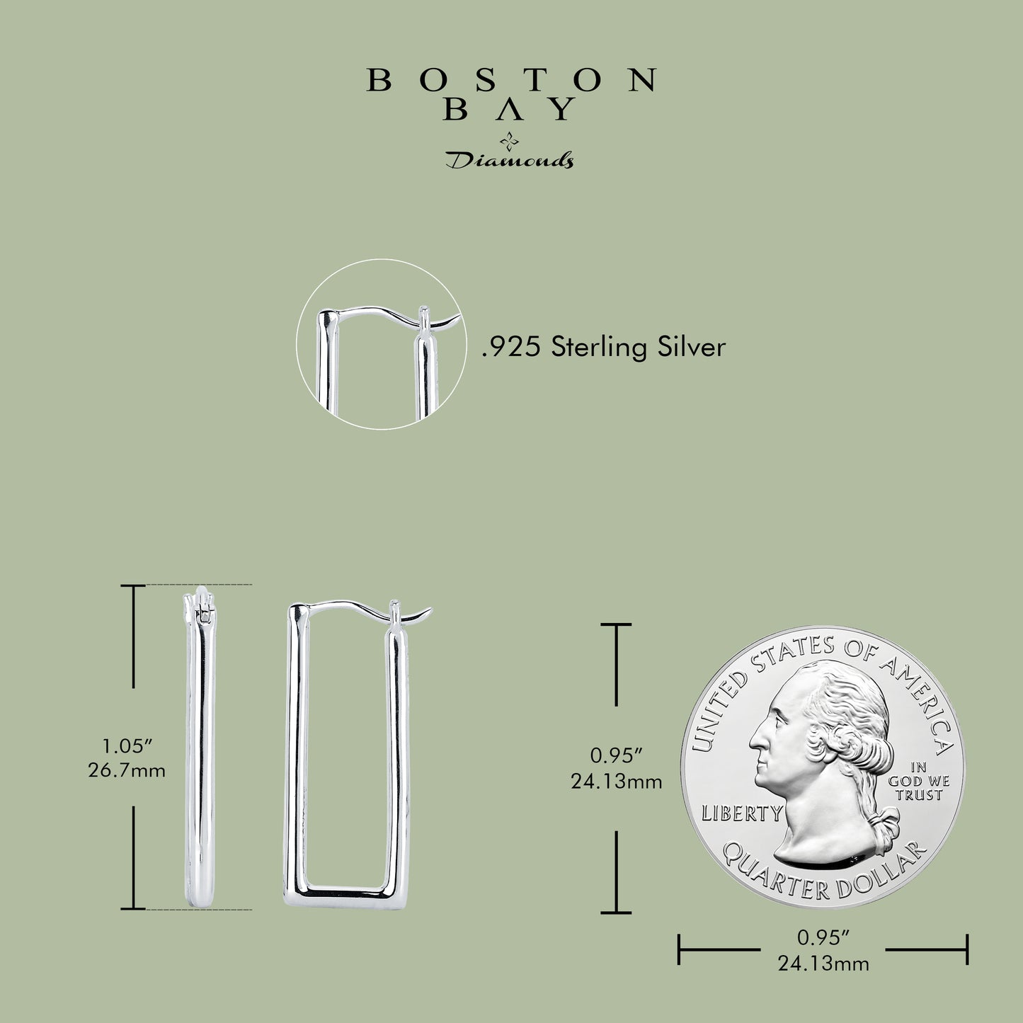 Sterling Silver Rectangular Geometric Hoop Earrings