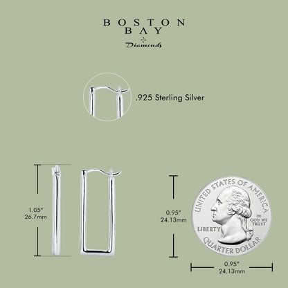 Sterling Silver Rectangular Geometric Hoop Earrings
