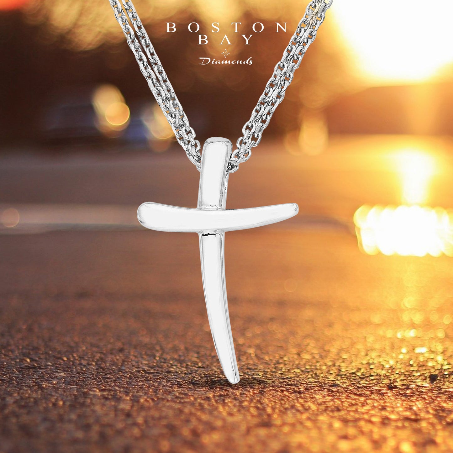 Sterling Silver Modern Cross Pendant with 17" Double Rolo Chain