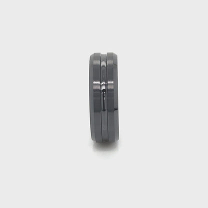 Black Ceramic 7mm Double Channel Groove Accent Fashion or Wedding Band Ring