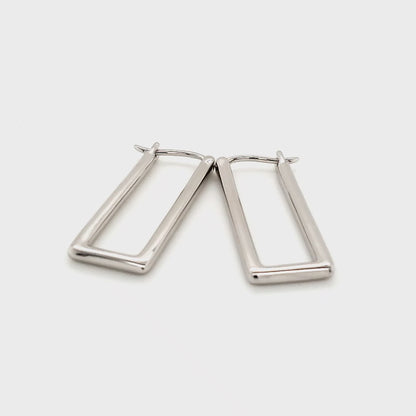 Sterling Silver Rectangular Geometric Hoop Earrings