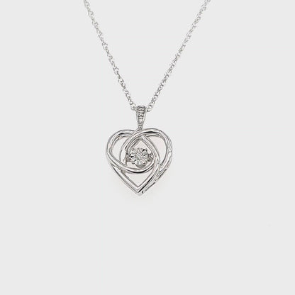 Genuine Dancing Diamond Heart Pendant in Sterling Silver