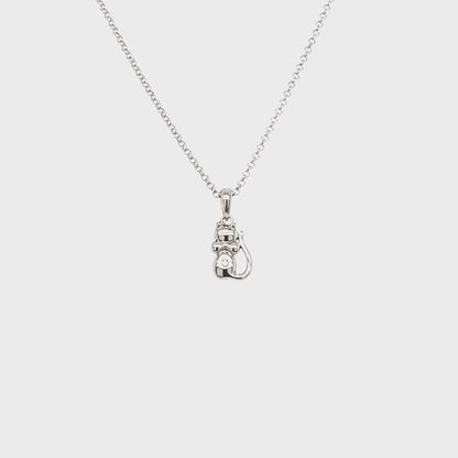 Genuine Diamond Children's Kitty Cat Pendant in Sterling Silver