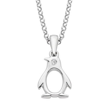 Sterling Silver Diamond Accent Penguin Pendant with 14" Rolo Chain & 2" Ext