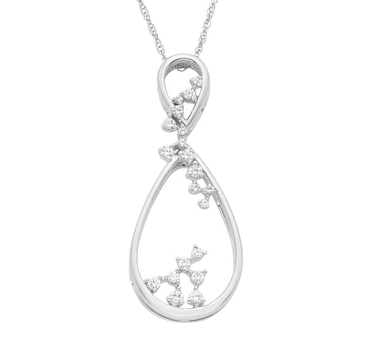 14K White Gold 1/6cttw Genuine Scattered Diamond Teardrop Pendant with Chain