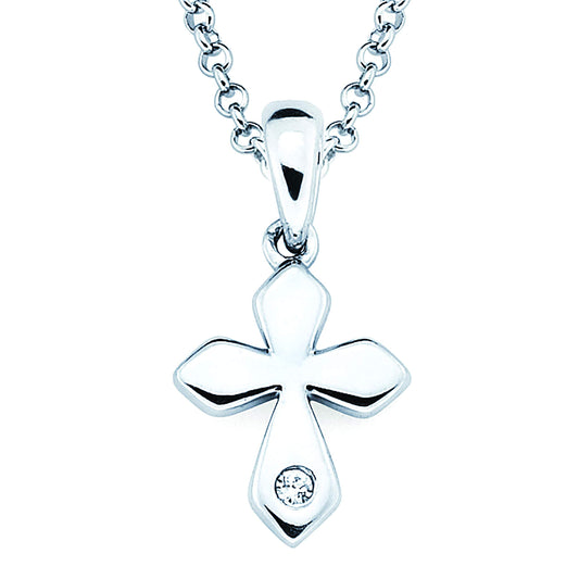 Genuine Diamond Children's Cross Pendant in Sterling Silver