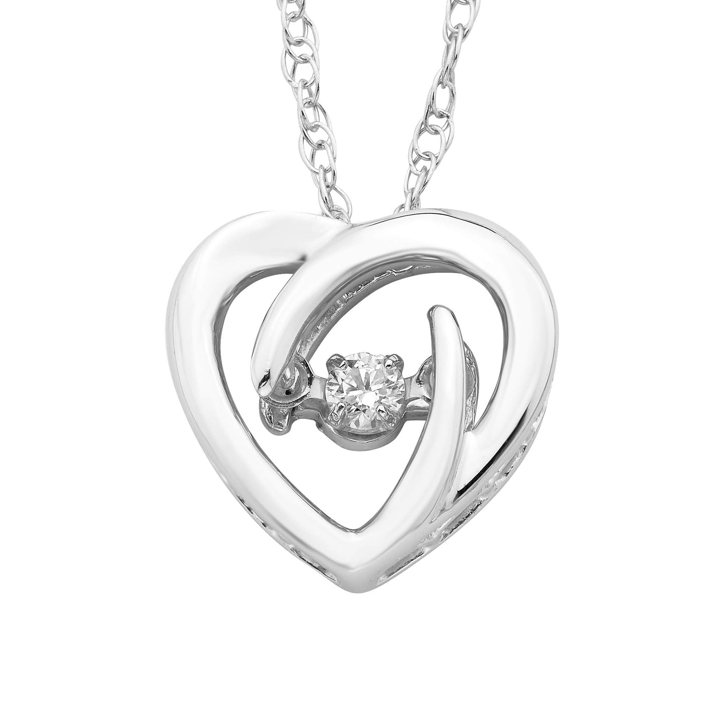 Genuine Dancing Diamond Heart Pendant in Sterling Silver