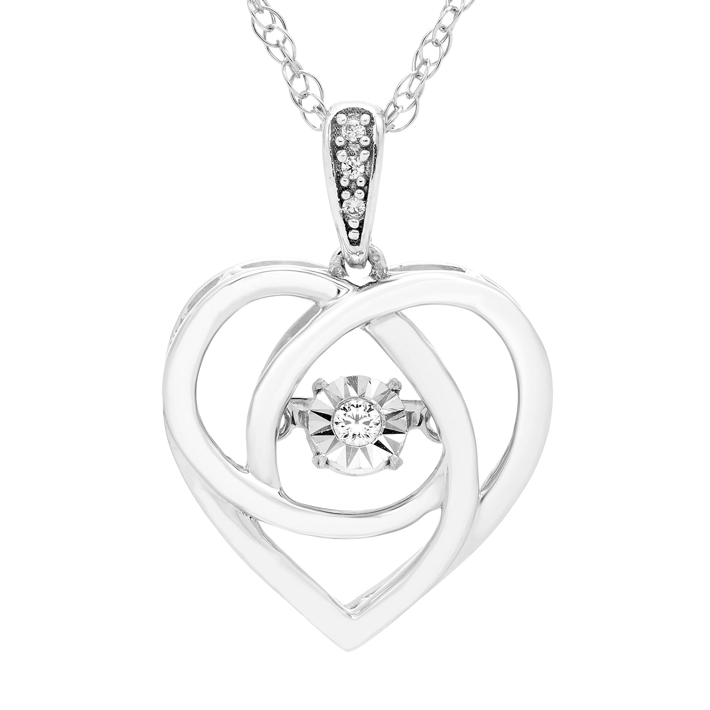 Genuine Dancing Diamond Heart Pendant in Sterling Silver