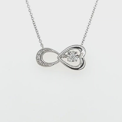 Genuine Dancing Diamond Heart Infinity Necklace in Sterling Silver