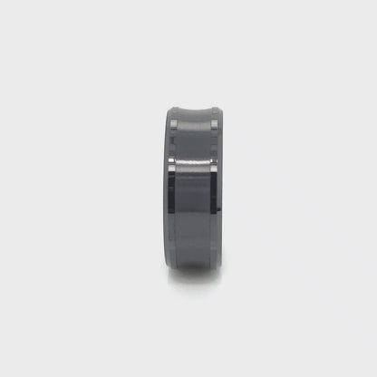 Black Ceramic 8mm Brushed Concave Center Channel Wedding Band