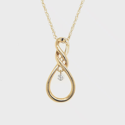 1/12cttw Dancing Diamond Infinity Pendant in 14K Yellow Gold Sterling Silver