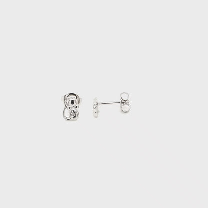 Genuine Diamond Children's Kitty Cat Stud Earrings in Sterling Silver