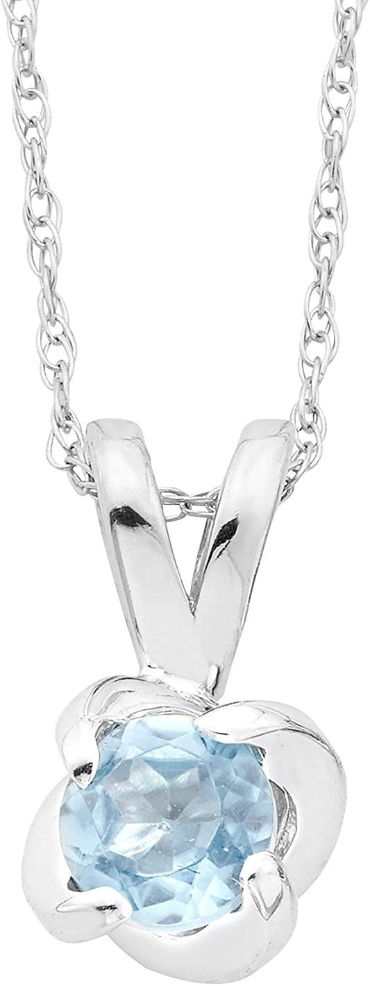 Sterling Silver Genuine Aquamarine 4-Prong Twist Solitaire Pendant with Chain